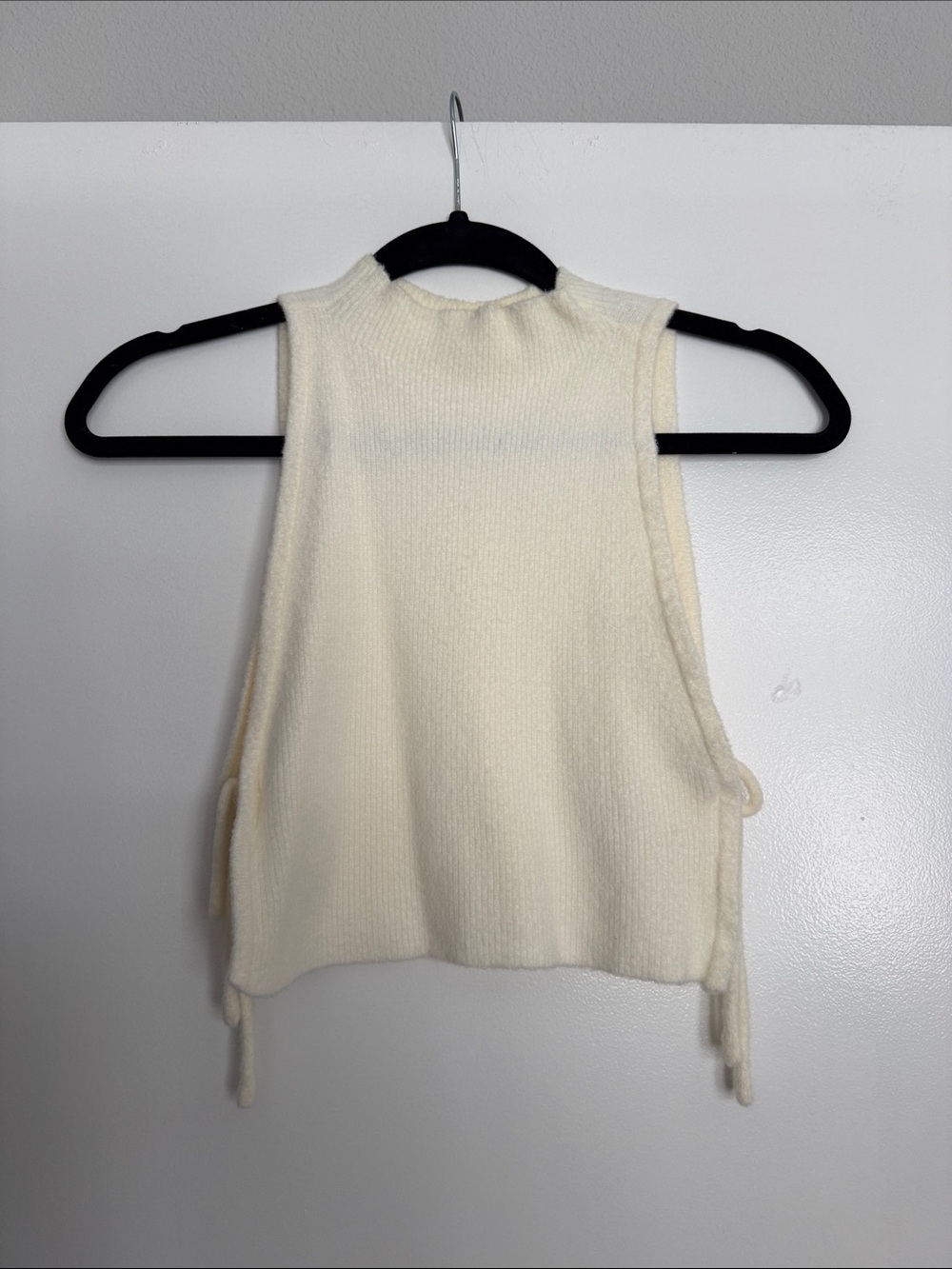 SHEIN Ivory Knit Side Tie Cropped Tank Mock Neck Sleeveless Size S